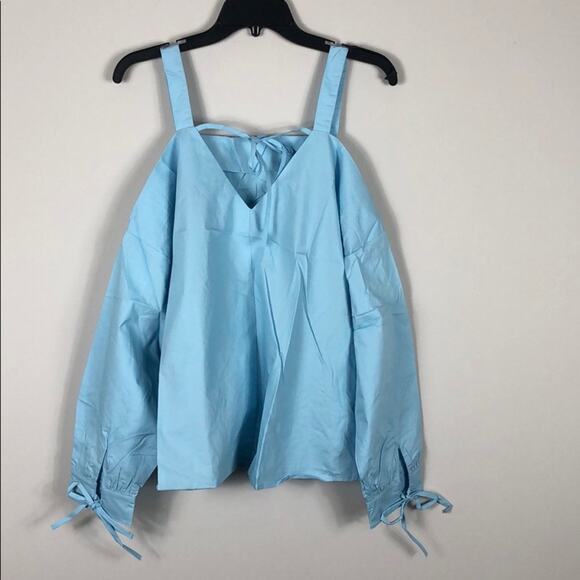 LoveRiche Top Cold Shoulder Blue Tie String - Picture 3 of 5